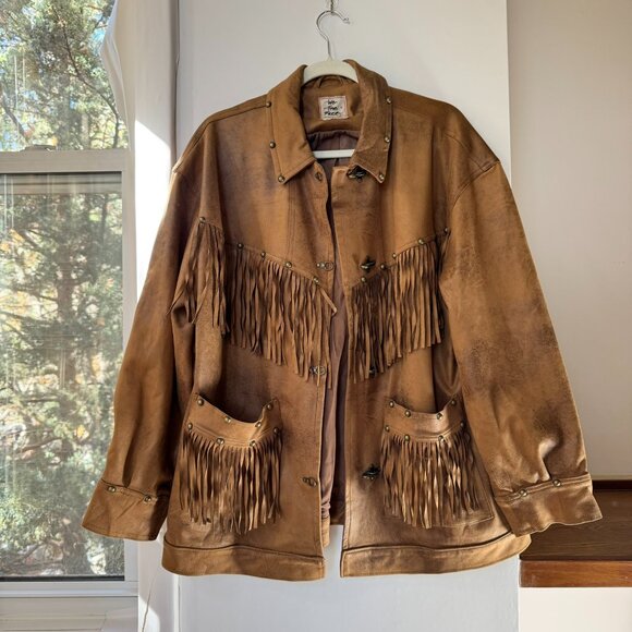 New Free People Vegan Suede Fringe Barn Jacket We The Free Knox Brown Medium - Picture 12 of 15